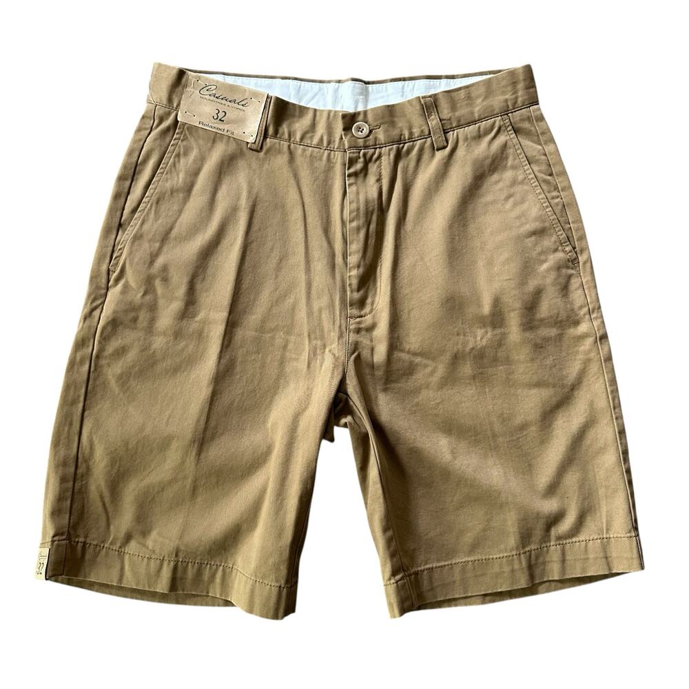 Roundtree and Yorke Mens Khaki Relaxed Fit Cotton Shorts 32